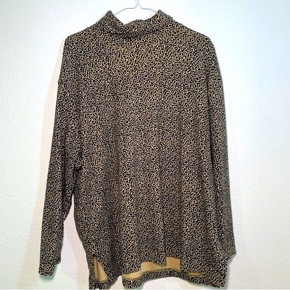 Jones New York Sport Turtleneck Mockneck Patterned Tan Black Long Sleeve Shirt - Picture 3 of 12
